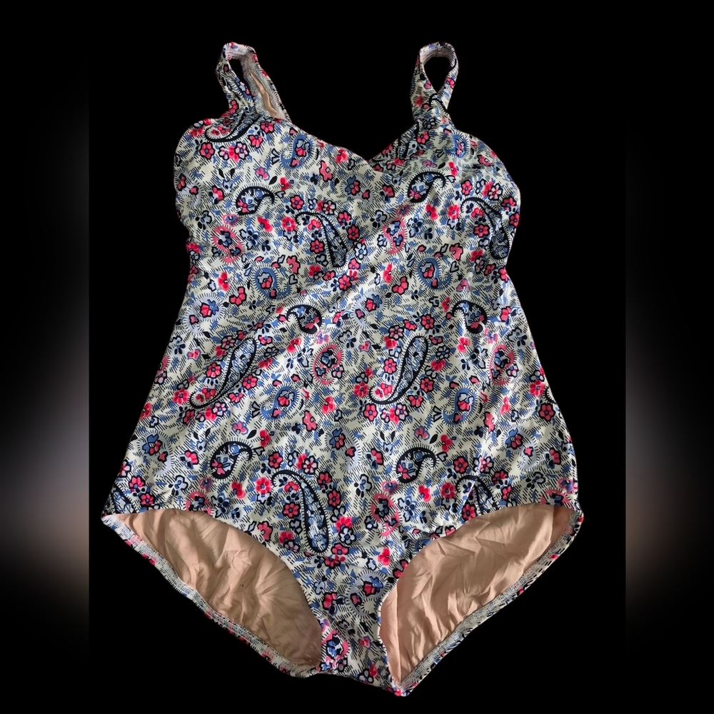 Lands End Floral Paisley One-Piece Swimsuit Size 18